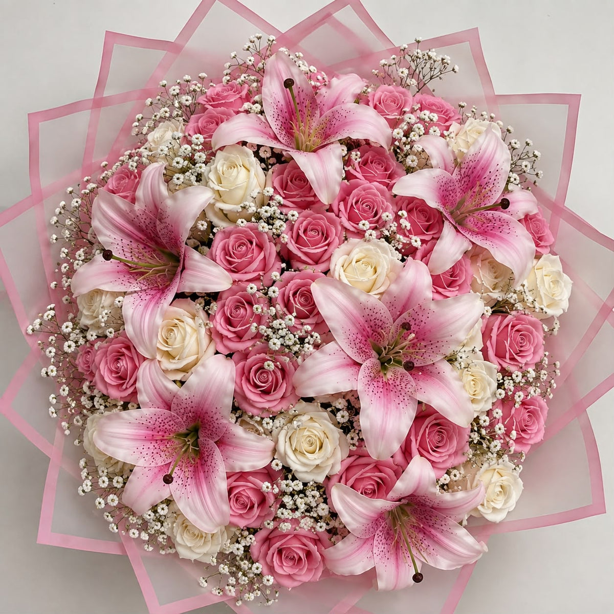 Elegant Pink Lily & Eternal Flowers Bouquet