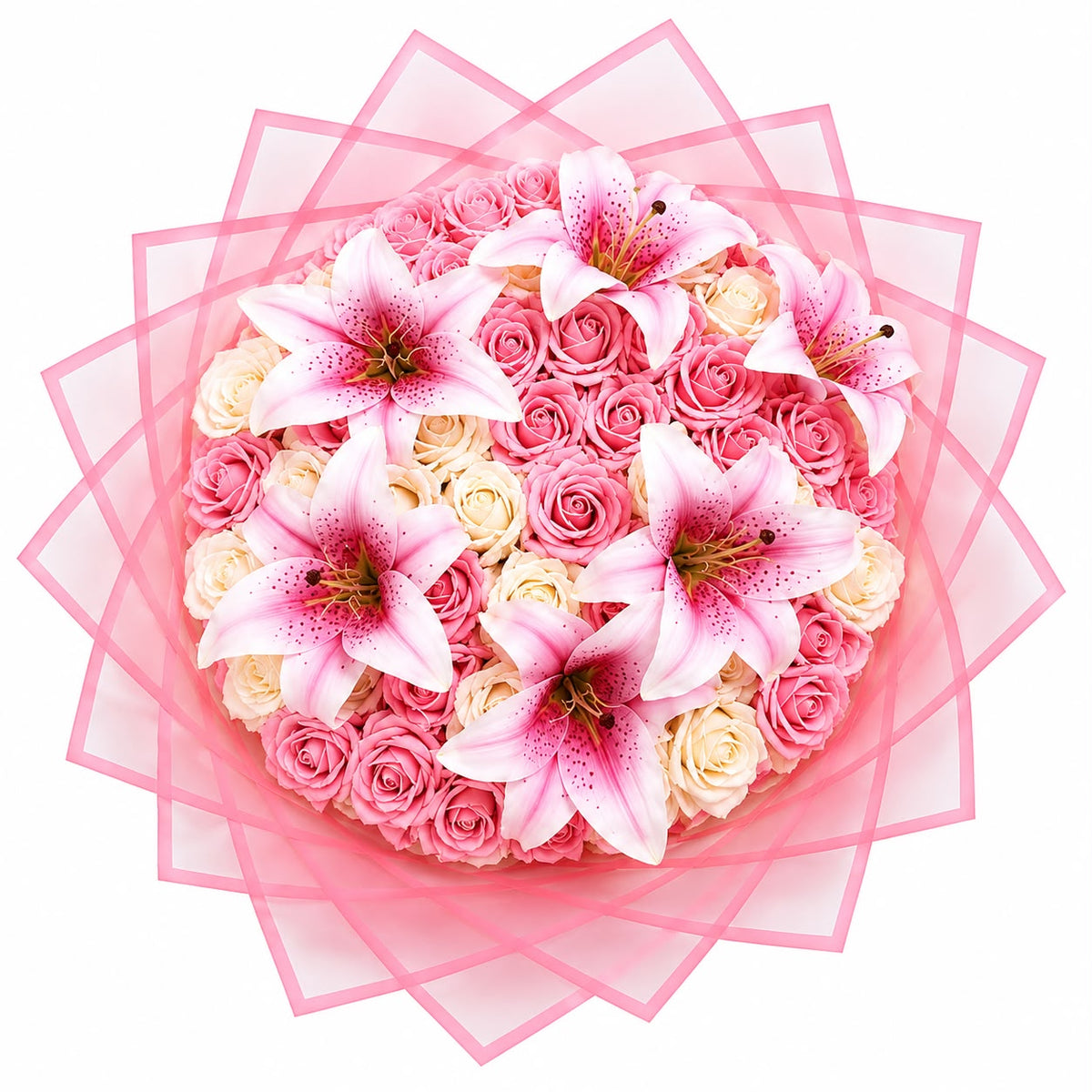 Elegant Pink Lily & Eternal Flowers Bouquet