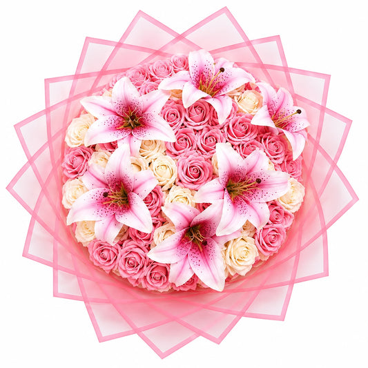 Elegant Pink Lily & Eternal Flowers Bouquet